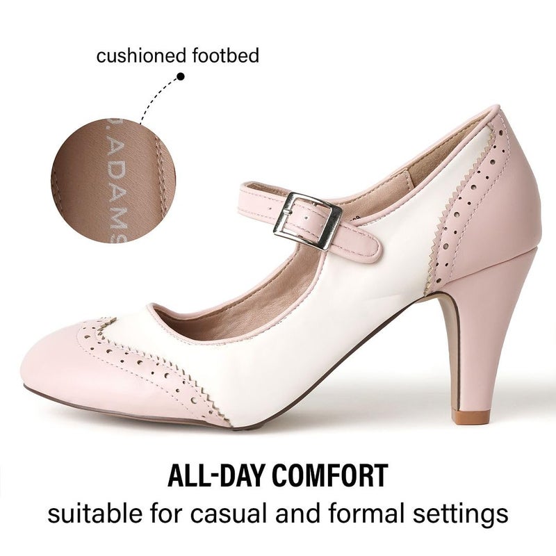 J. Adams Kym Mary Jane Shoes Women Oxford Pumps - Cute Low Kitten High Heels - Retro Vintage Shoes for Women 1950s Mary Janes Round Toe Shoe with Ankle Strap - Image 2